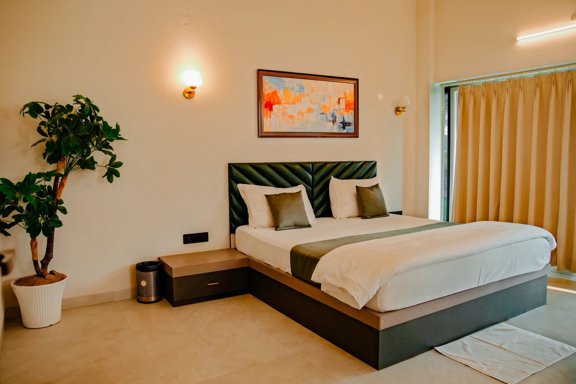 Amber guest room or balcony with warm interiors
