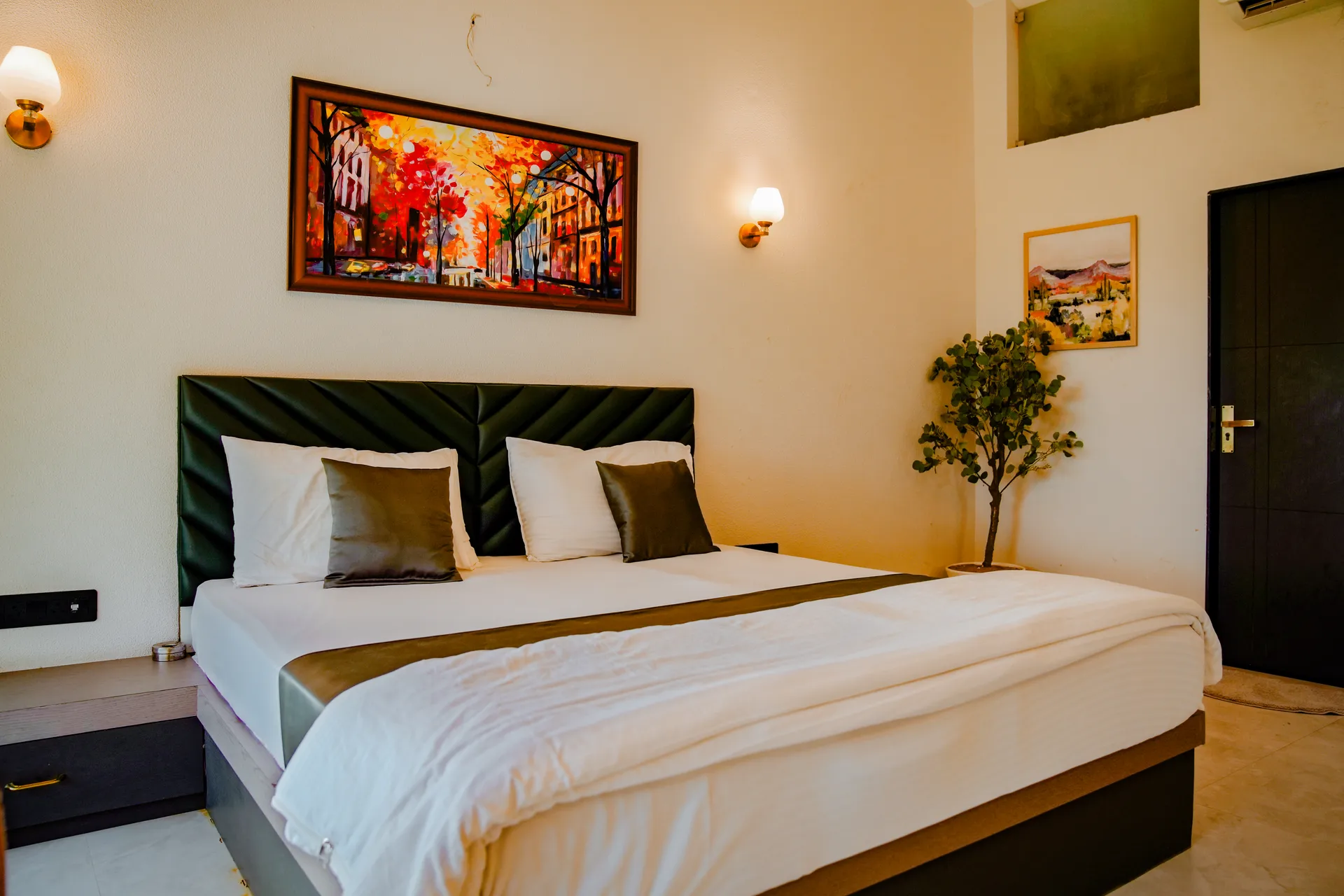 Amber guest room or balcony with warm interiors