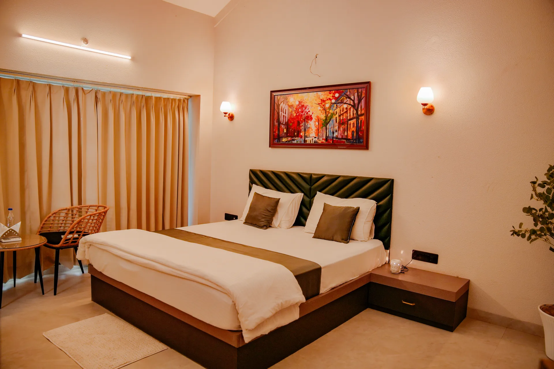 Amber guest room or balcony with warm interiors